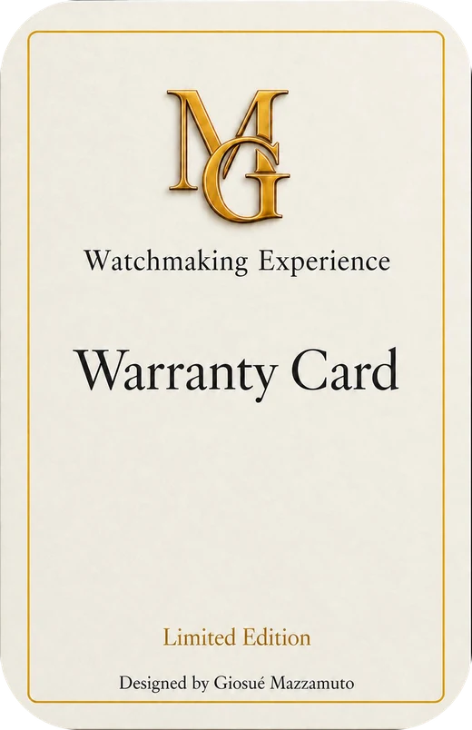 Carte de garantie MG Watchmaking Experience, édition limitée, « Designed by Giosuè Mazzamuto ».
