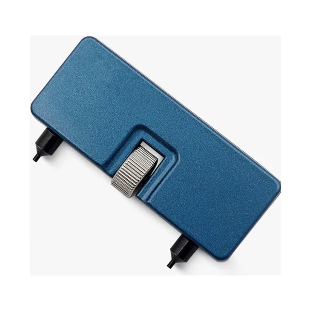 Ouvre-boîtier réglable bleu à deux pointes.